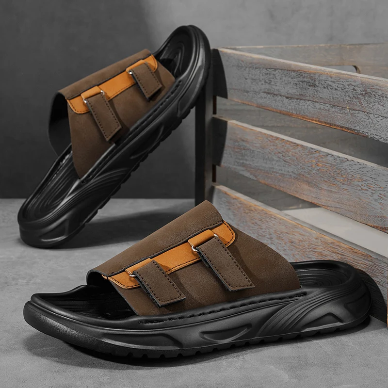 

Мужские модные тапочки, новые летние тапочки с мягкой подошвой, противоскользящие, дышащие, легкие, пляжная обувь для улицы, молодежные повседневные прогулочные тапочки