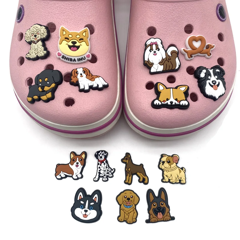 Schuh Charms 1pcs Hund Tier Cartoon niedlichen Stifte PVC DIY Sandalen Zubehör für Clogs Frauen Kinder Mädchen Party begünstigt Geschenke