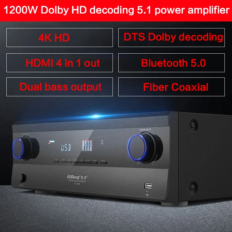 

1200W Home High Power 5.1 Amplifier Dolby Decoding Bluetooth 5.0 Home Theater 4K HD High Fidelity Karaoke Amplifier Subwoofer