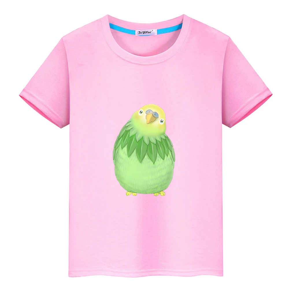 Vegetable Fairy Water Spinach Parakeet T-shirt 100% Cotton High Quality Kids Tee-shirt Kawaii Cartoon Boys/Girls Tshirts Summer