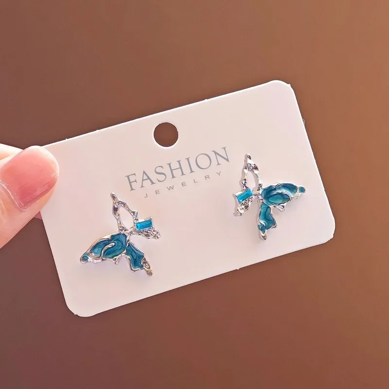Trend Glaze Blue Butterfly Stud Earring for Women Exquisite Temperament Fashion Jewelry Christmas Gift