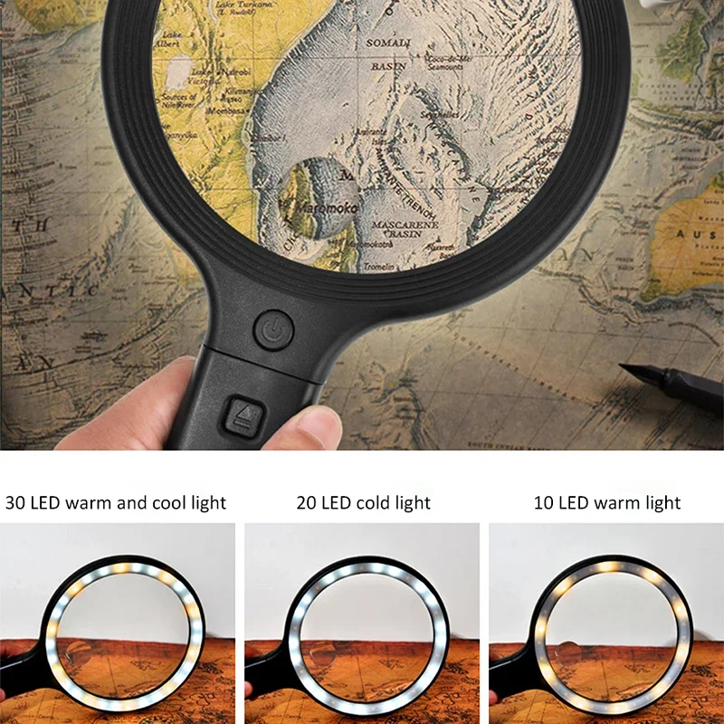 Hands Free Magnifying Glass with 30LED Lights,Portable 2 In 1 Handheld/Neck Wear Magnifier for Reading Sewing and Handicrafting
