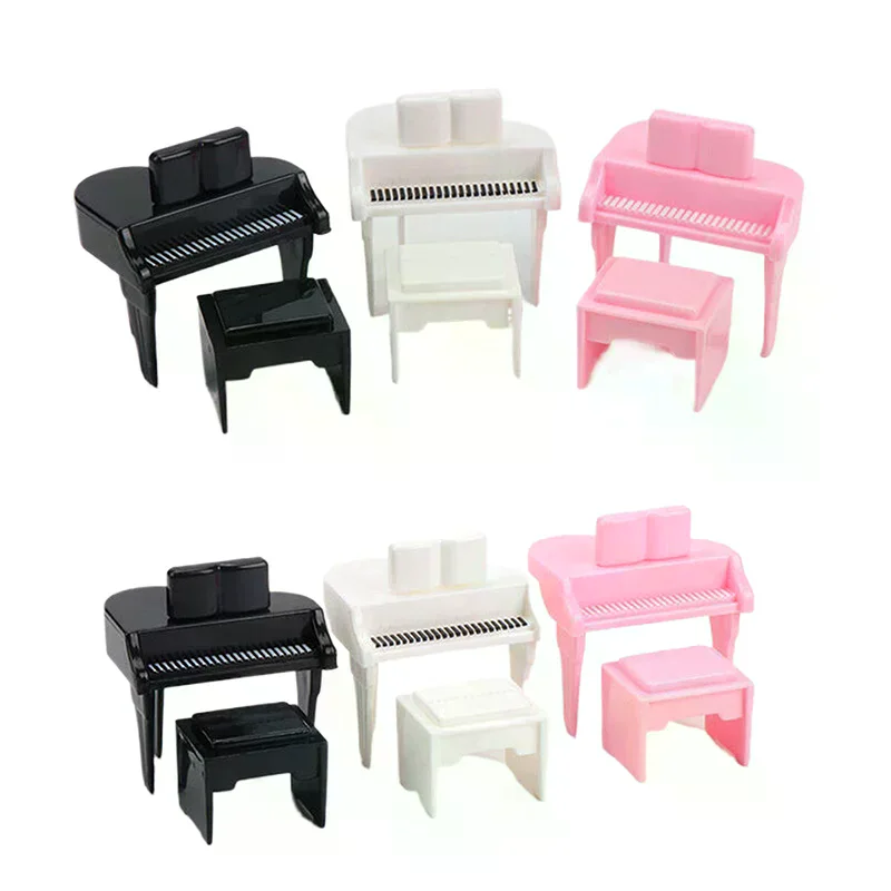 1/12 Dollhouse Miniature Piano With Stool Dollhouse Simulation Musical Instrument Model Dolls House Scene Decoration Ornament