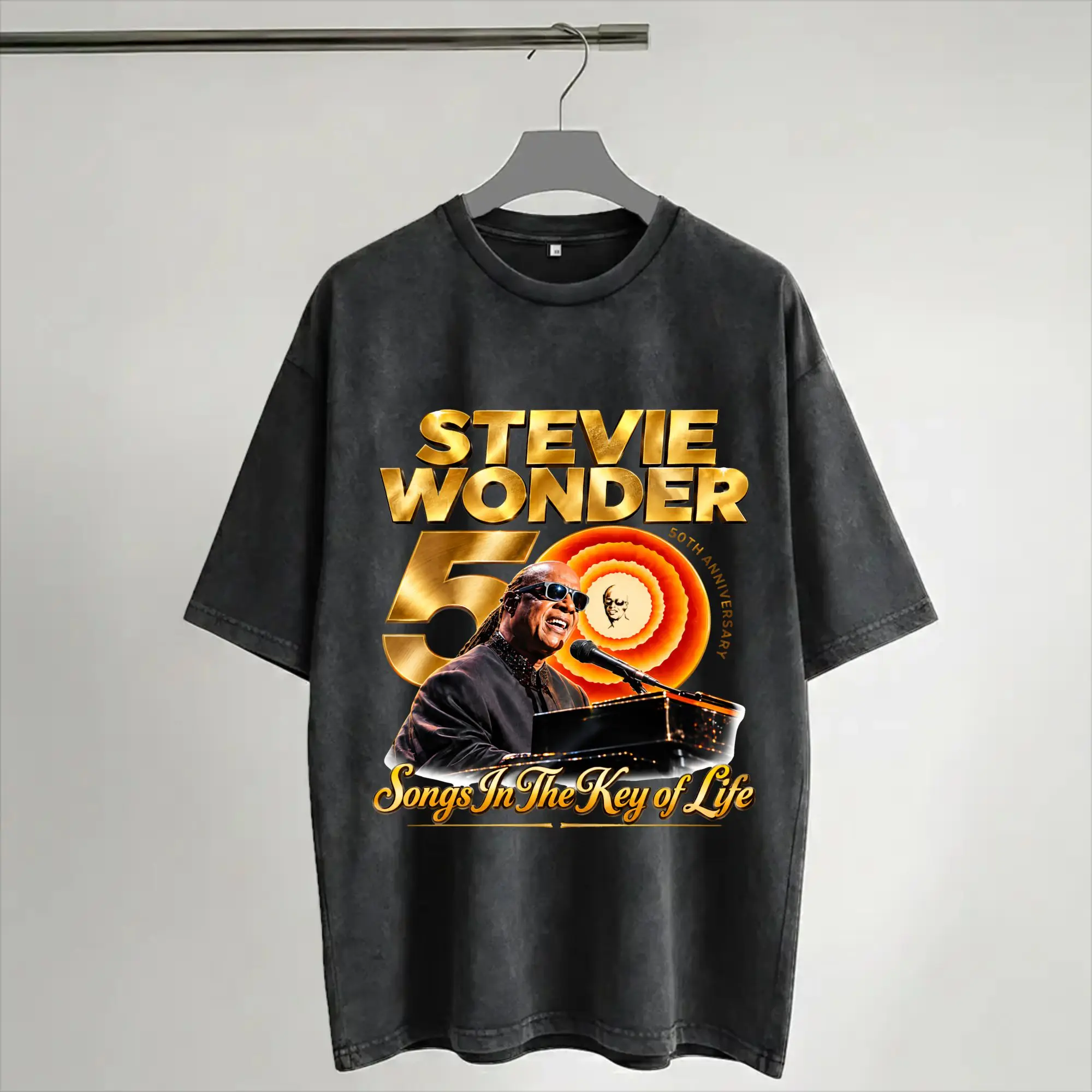 Harajuku Washed Shirt Stevie Wonder Songs in The Key of Life 50th Anniversary Tour  Outfit T-Shirts High Street  Streetwear