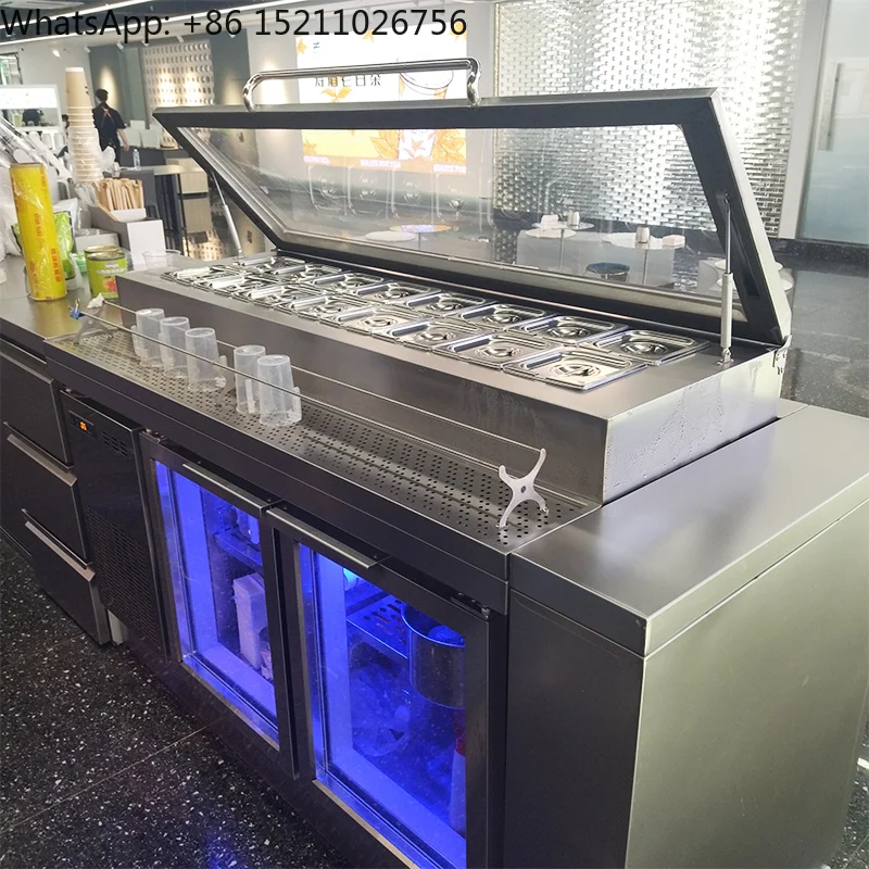 

Коммерческая столешница для салата, барная стойка, дисплей, холодильник, стол для приготовления пиццы, холодильник, ресторанное оборудование