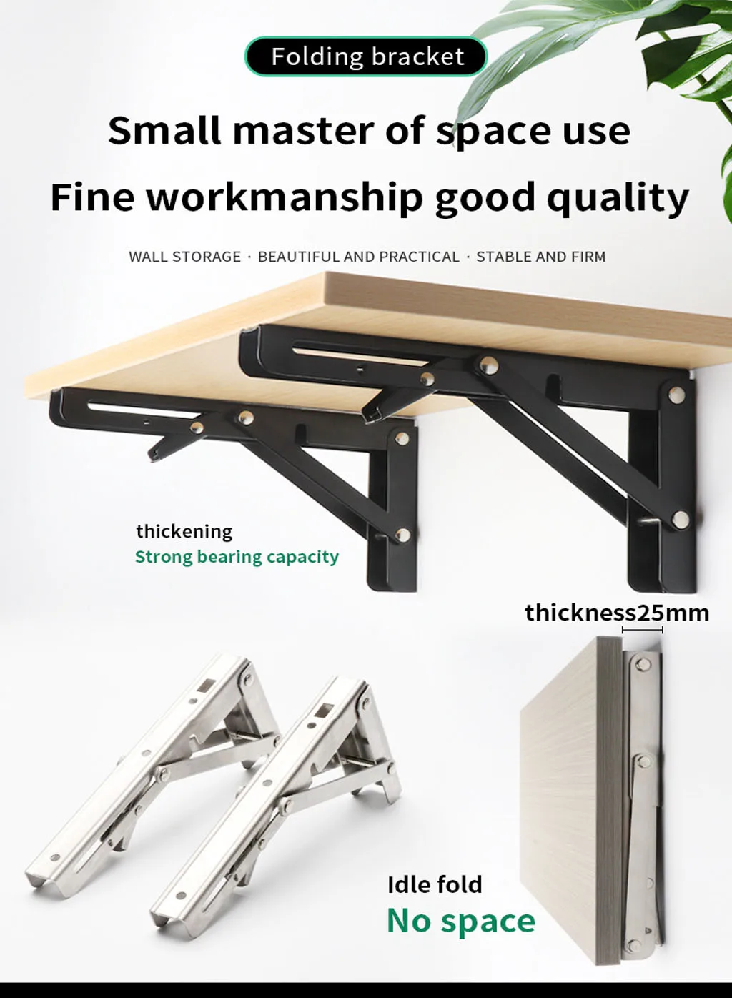 

22inch Folding Shelf Brackets Heavy Duty Triangle Bracket Adjustable Wall Mounted Space Saving DIY Bracket Folding Design