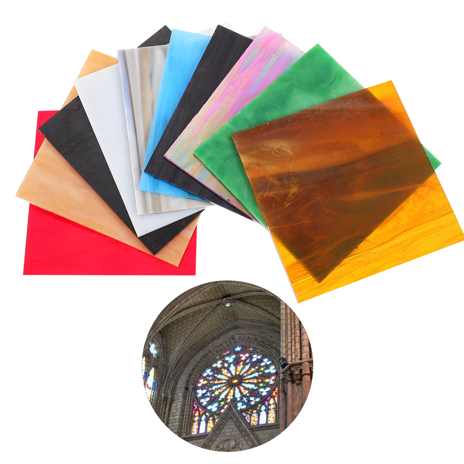 10 Pcs Colored Glass Mica Sheet Mosaic Stained Cathedral Ceramic Tile Water Ripple Church