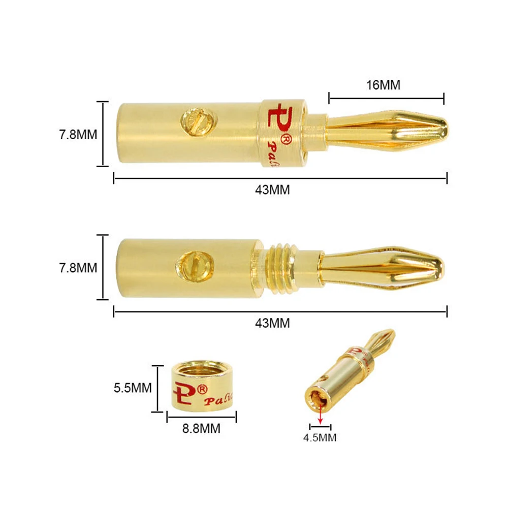 Banana Plug 4mm Copper 4K Gold Plated Connector for Speaker Audio Jack Adapter Stereo Solderless Banana Connector Binding Post