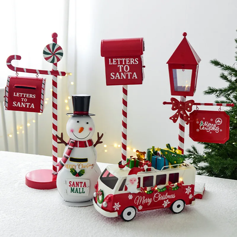Christmas decorations wrought iron mailbox sleigh car snowman hotel store front desk decoration