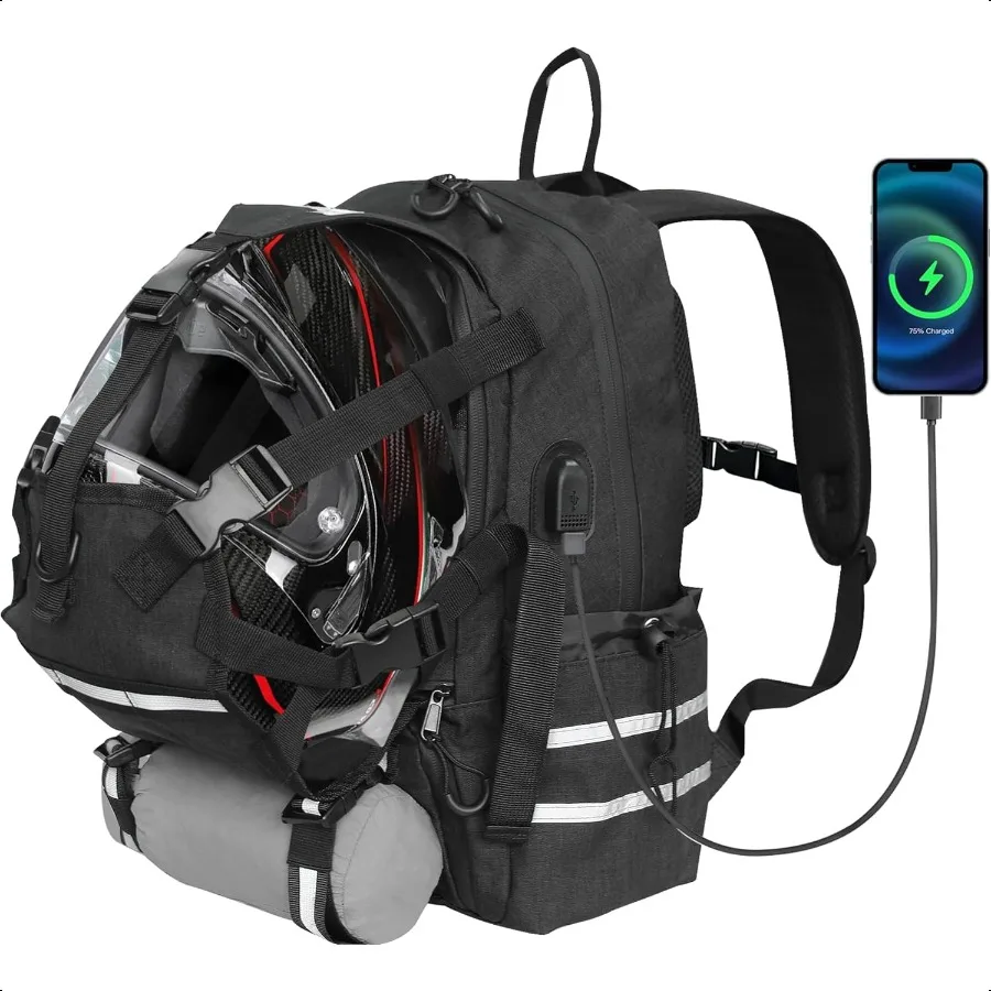 

Motorcycle Backpack Motorcycle Helmet Backpacks for Men Women Large Capacity Helmet Backpack with Reflective Strips Waterproof