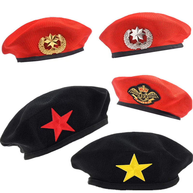 

Military Hat Army Peaked Sailor Dance Cap Performance Festival Stage Props Children Mesh Breathable Knitted Beret 8M202