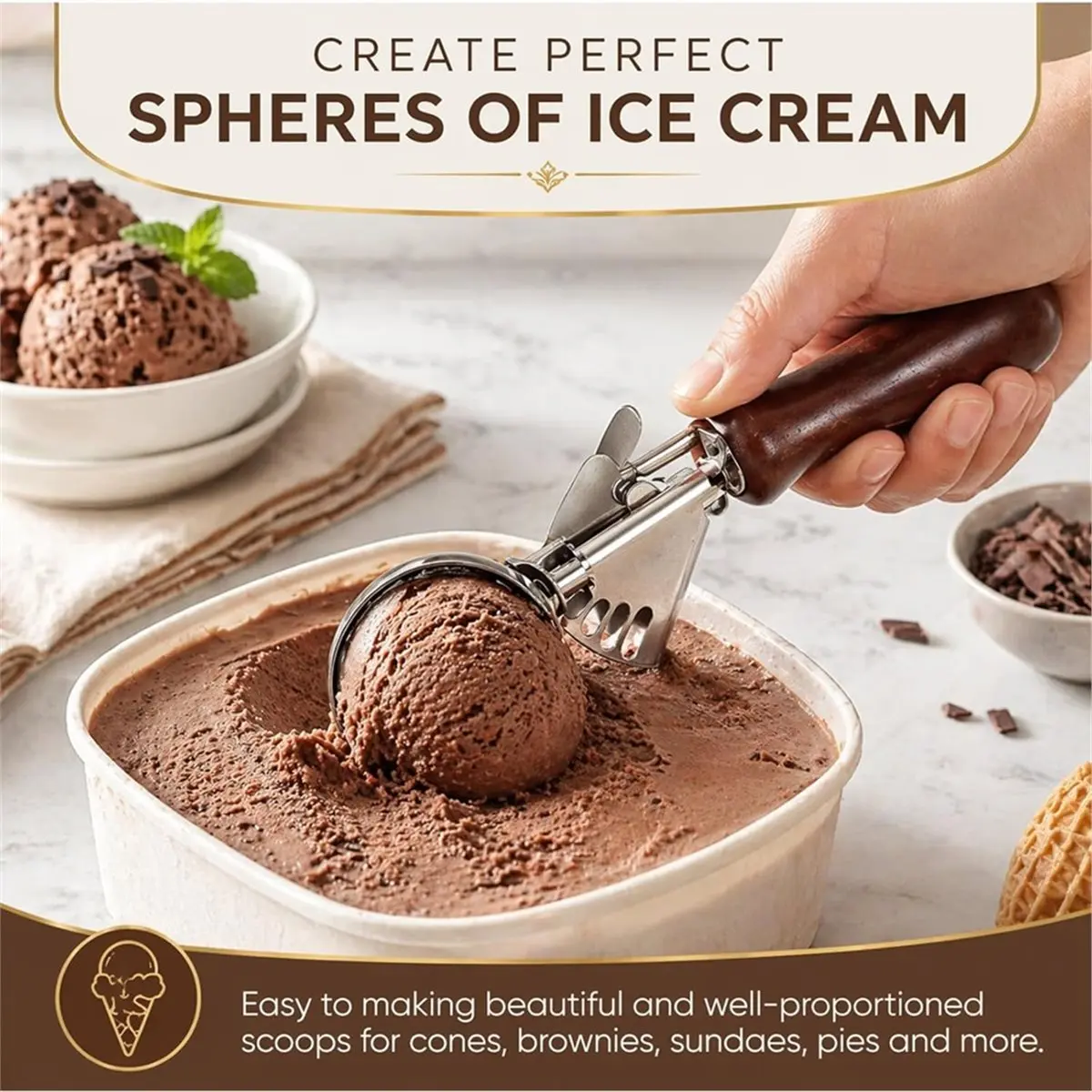 Ice Cream Scoop with Invisibility Trigger Release,Cookie Scoop for Baking,304 Stainless Steel Scooper with Release Lever