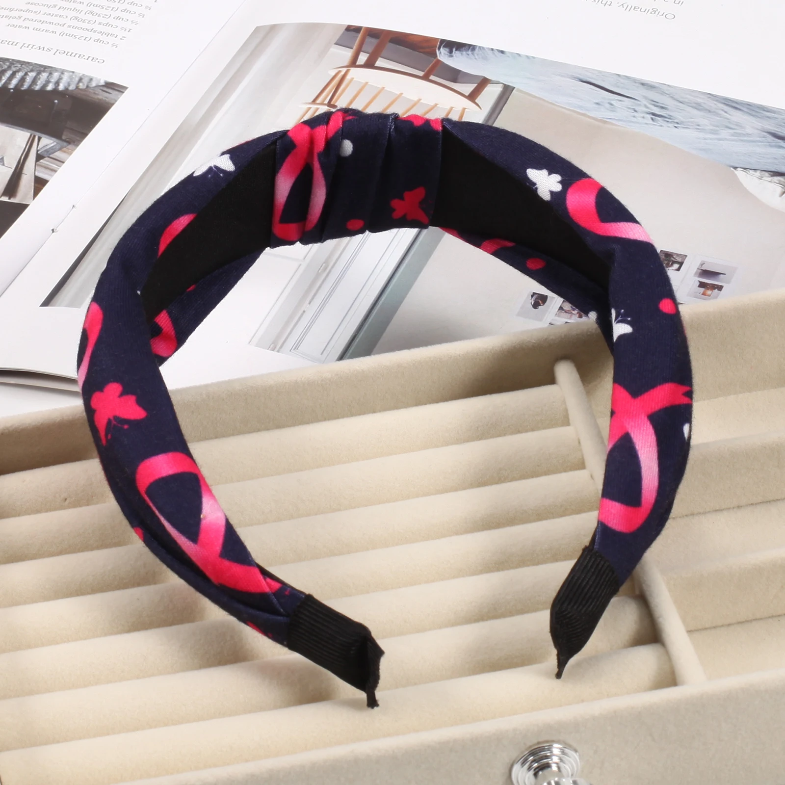 Cancer Awareness Printed Knotted Hair Hoop Headbands for Women