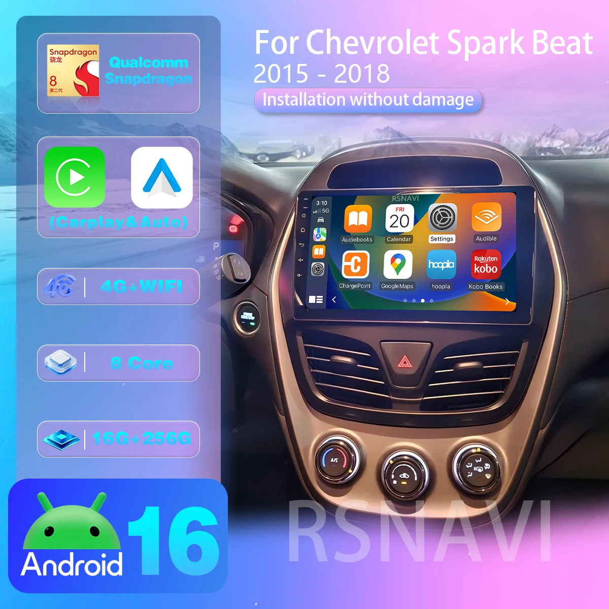 Android 16 For CHEVROLET Spark Beat 2015-2017 Carplay Auto Car Radio Multimedia Player steering wheel app control Plug and Play