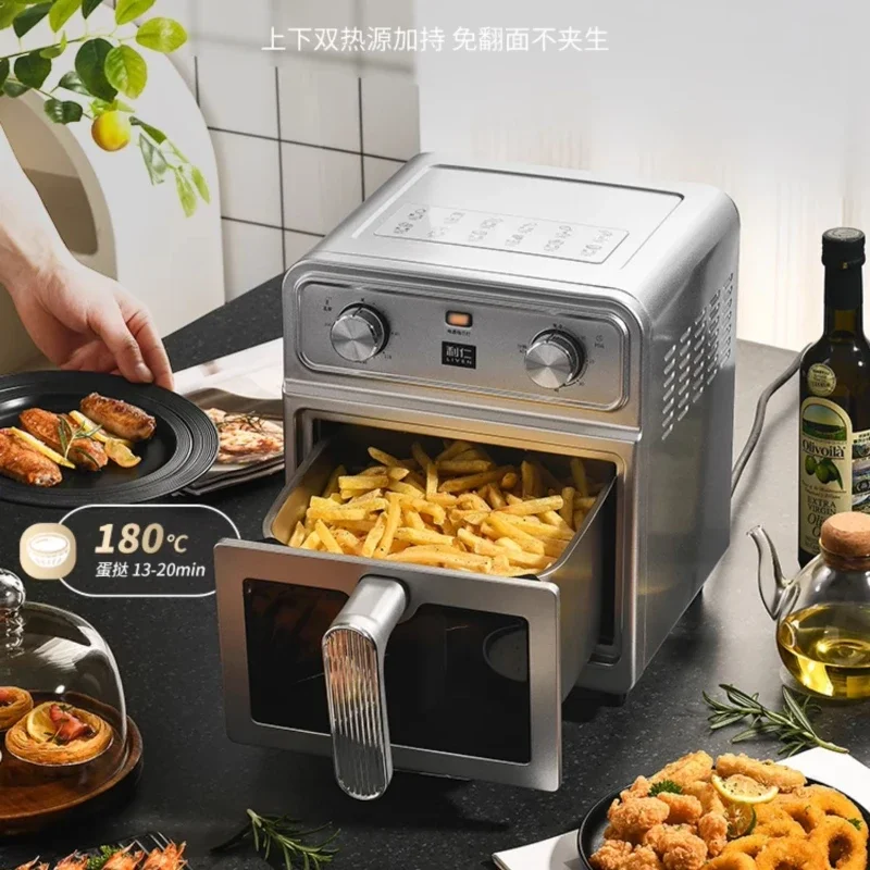 household 0-coating large capacity dual heat source visible electric fryer Stainless steel air fryer