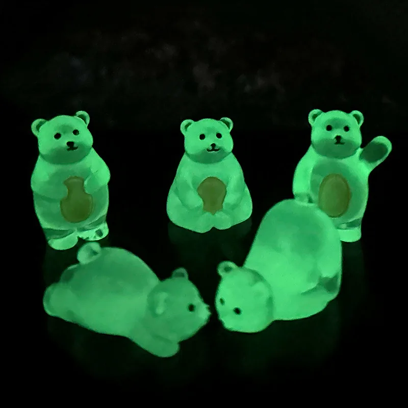 Glow-in-the-Dark 3D Cartoon Polar Bear Figurine - Cute DIY Ornament with Adorable Expressions for Desk & Car Decor