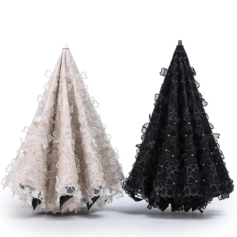 

UV-proof two-fold double-layer lace embroidered flower sunshade sun umbrella vinyl princess rain umbrella