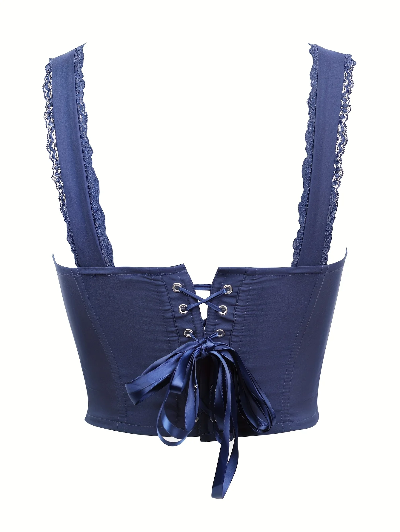 مشد بدون حمالات مضلع من الفولاذ المقاوم للصدأ باللون الأزرق الملكي وحزام كتف مزدوج على شكل فيونكة للنساء #2