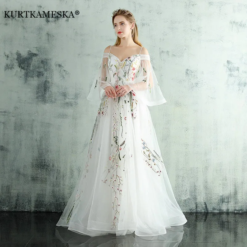 

Luxury Floral Embroidery Long White Evening Dress Wedding Shooting Dresses Women Summer Lady Party Gown Occasion Reception Dress
