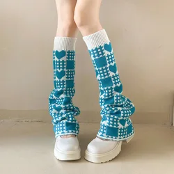1 pair of cute new Y2K wide leg socks for women, subculture pattern style calf pile socks, square heart JK calf socks