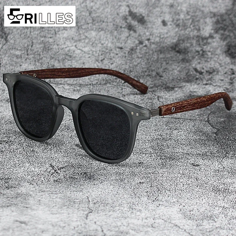 

Cat Eye Sunglasses with Wood Grain Temples, UV400 Protection Retro Rivet Design Shades, Women's Vintage Style Sun Glasses