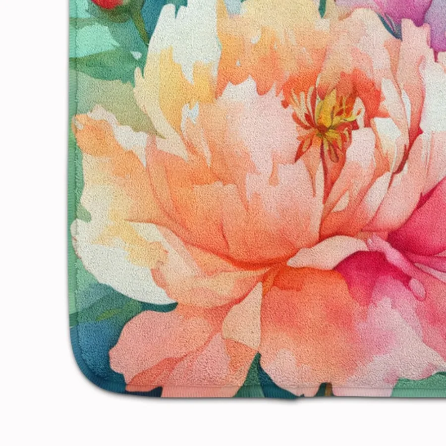 Indiana Peonies in Watercolor Memory Foam Kitchen Mat Machine Washable AntiFatigue Mat Cushion Comfort Bath Mat or Kitchen Rug