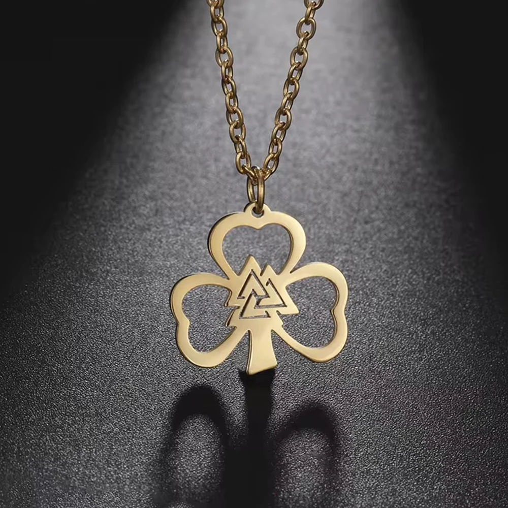 My Shape Clover Necklaces Lucky Hrunger Odins Valknut Celtics Knot Stainless Steel Choker Pendant Jewelry Ireland Nordic Gift