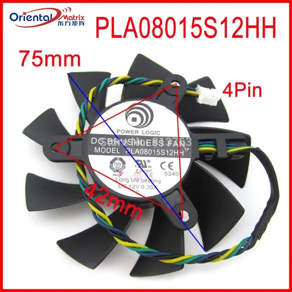 PLA08015S12HH 12V 0.35A 75mm Fan 42x42x42mm Video Card Fan For MSI R4770 R6850 Graphics Card Cooling Fan 4Pin 4Wire