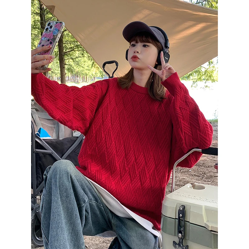 

Мужской свитер свободного кроя с круглым вырезом, новинка зимы, вязаный, в стиле lazy fashion, высококачественный, трендовый, японский стиль, верхняя одежда для мужчин