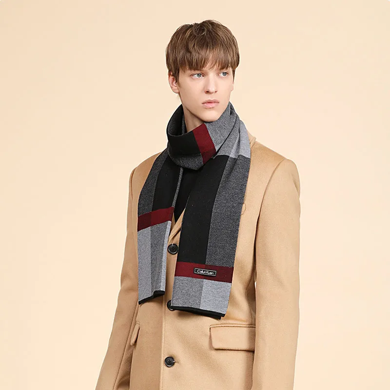 

High Quality Chic Design Wool Blend Scarf Men Autumn Thick Warm Soft Muffler Male Winter Plaid Knit Cashmere Business Scarf Gent