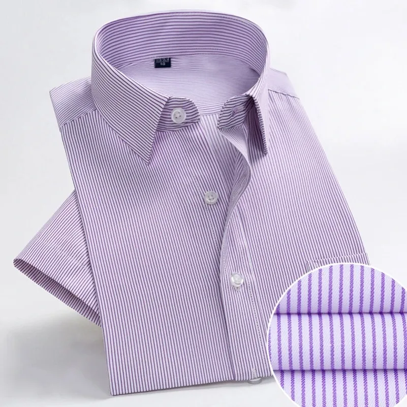Camisas Sociais Masculinas Plus Size de Manga Curta para Negócios e Casual, Marca Slim Fit, Camisas Lisas Brancas, Pretas, Vermelhas e Multicoloridas 