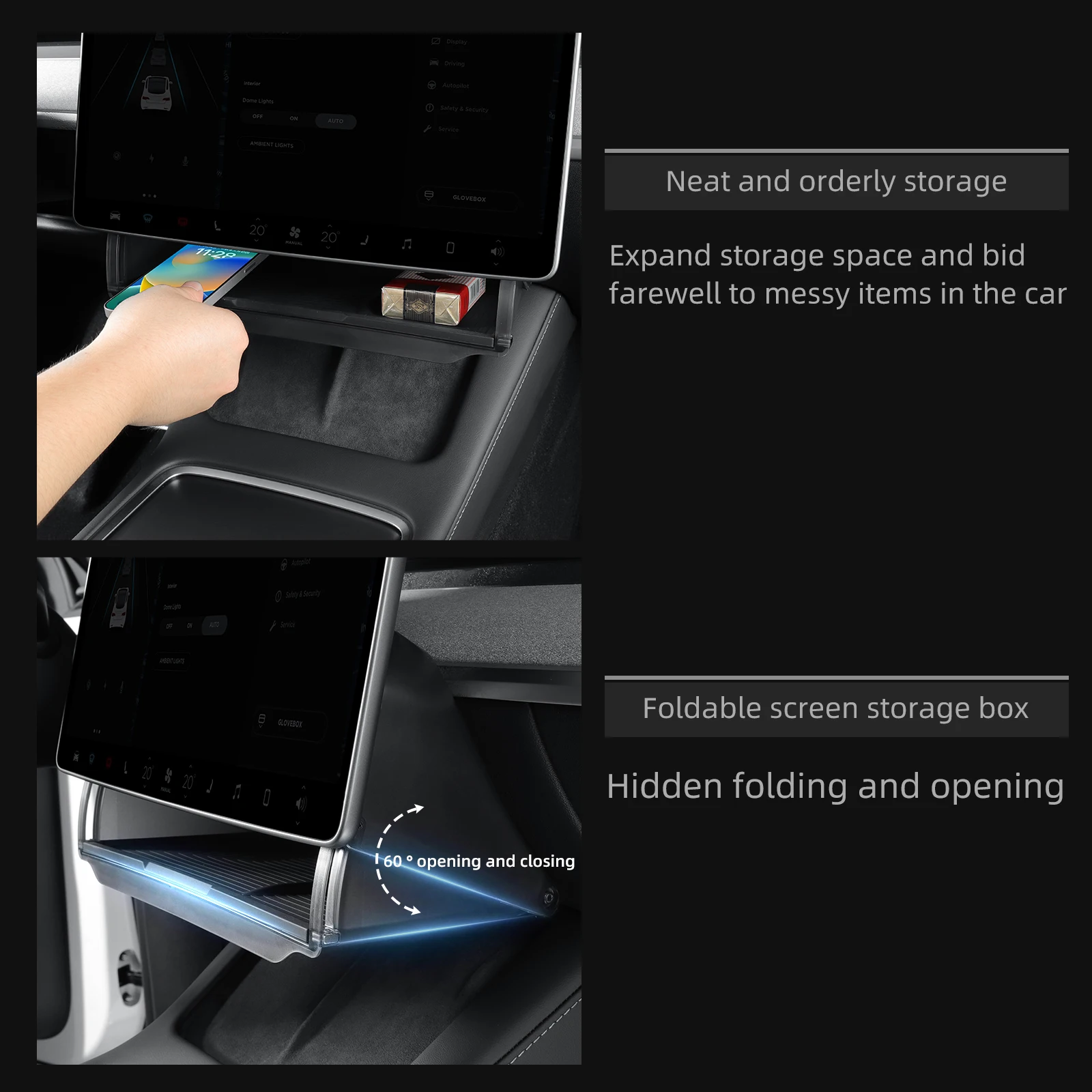 Voor Tesla Model Y 2024 Auto Opbergdoos Verborgen Organizer Case Lade Onder Het Centrale Controle Scherm Model 3 2021-2022