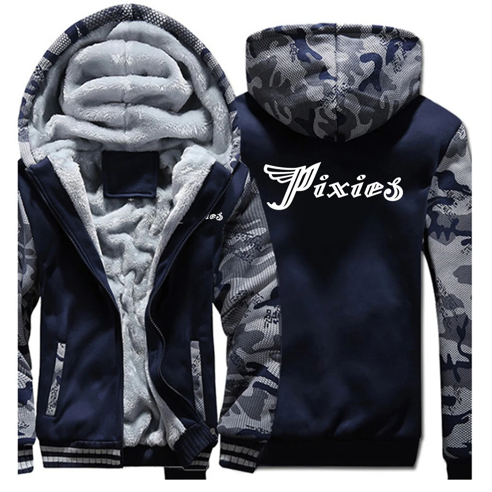 2026 Pixies Logo Print Men's High End Luxury Premium Fabric Cold Protection Thicken Hoodies Patchwork Long Sleeve Coat