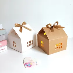 10Pcs Small House Nougat Biscuits Candy Box DIY Candy Packaging Box Simple Solid Color Portable Carton Birthday Party Gift Boxes