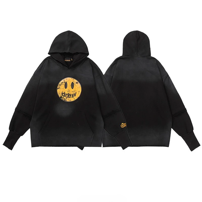 درو هاوس وجه مبتسم هوديي المتعثرة فرقعة الانتهاء من للجنسين زوجين أزياء التسمية المتضخم صالح