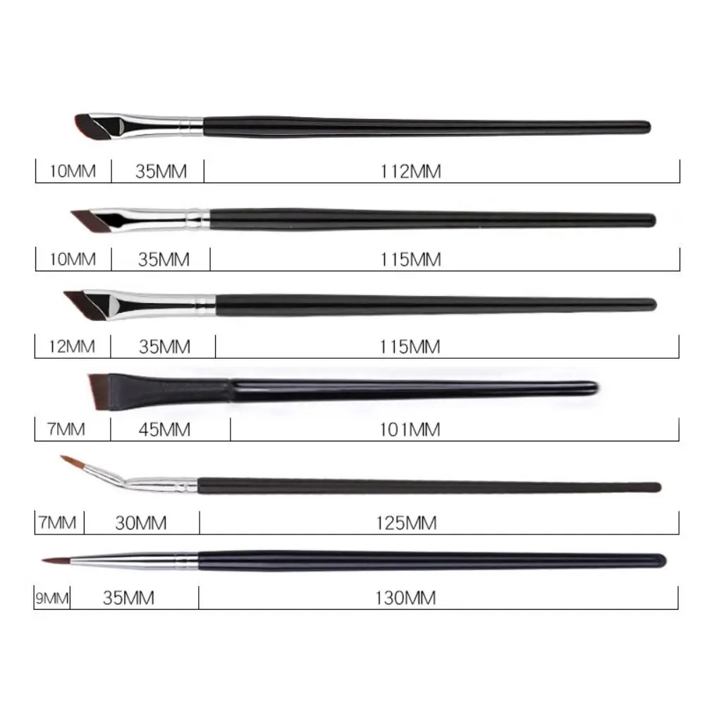 초미세 앵글 아이라이너 브러시, 부드러운 디테일, 정밀 눈썹 컨실러 브러시, 아이섀도우 브러시, 눈꺼풀 하이라이터, 세트당 6 개