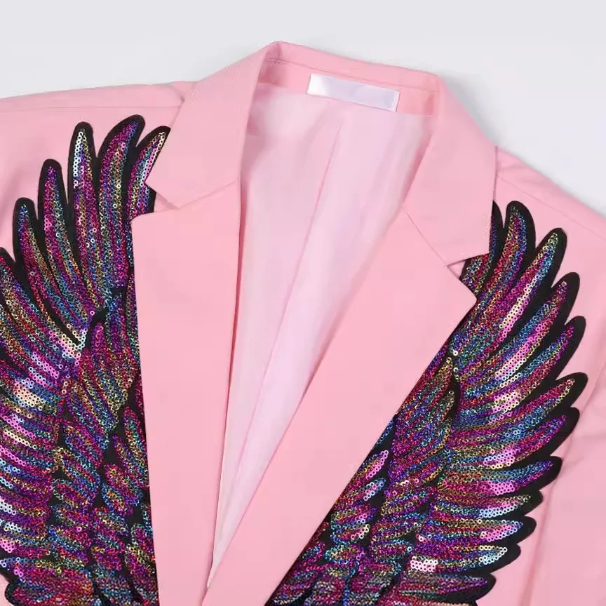 Männer Anzug Sänger Bunte Pailletten Flügel Blazer Bühne Tragen Leistung Plus Größe Outwear