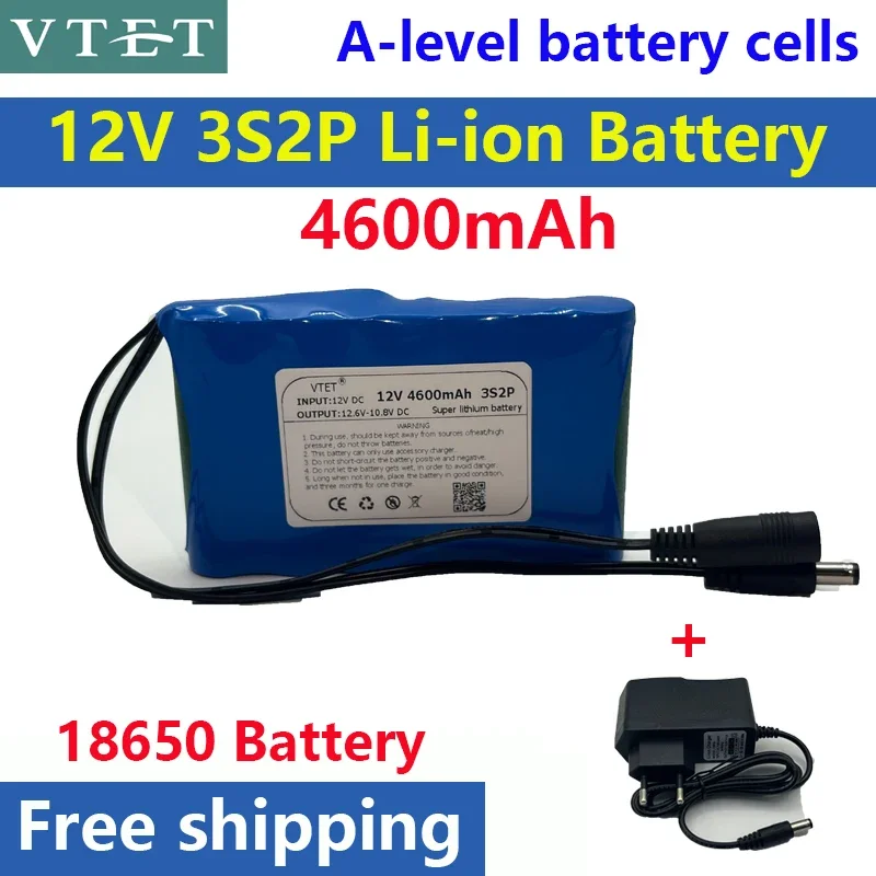 New DC 12V 18650 Battery Pack 6800mAh Rechargeable Batteries 12.6V PCB Lithium Battery Pack Protection Board +12.6V 1A Charger