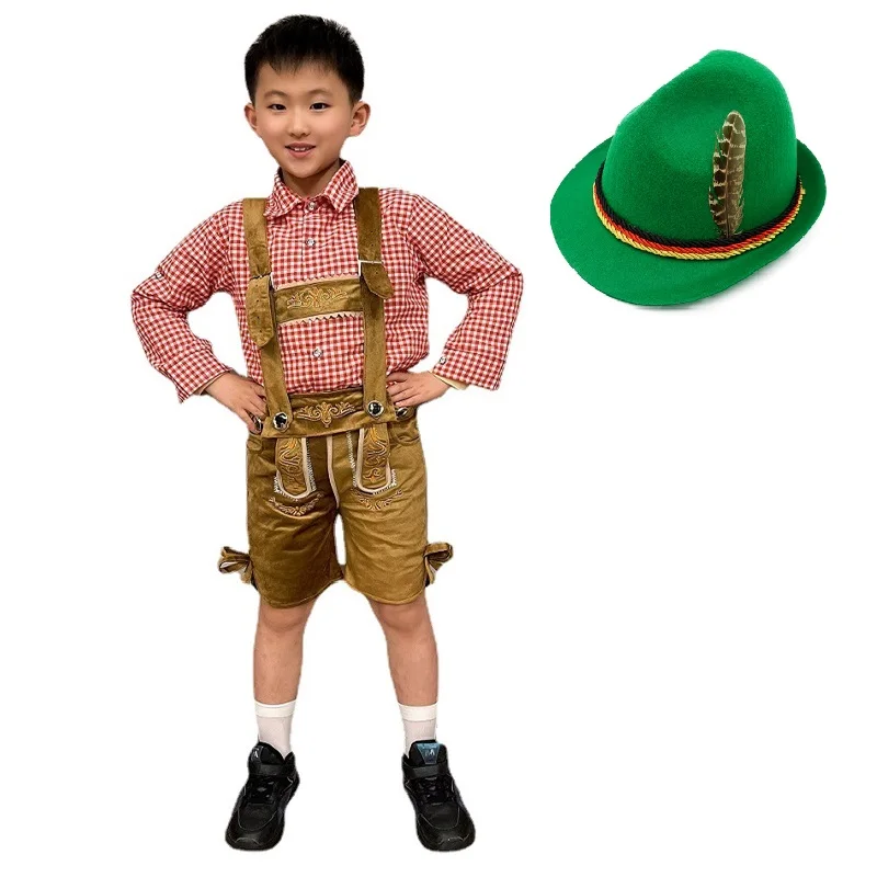 Kostum anak laki-laki Oktoberfest Dirndl kostum pesta bir Bavaria kostum Fantasia pakaian topi pasangan tradisional pakaian Jerman