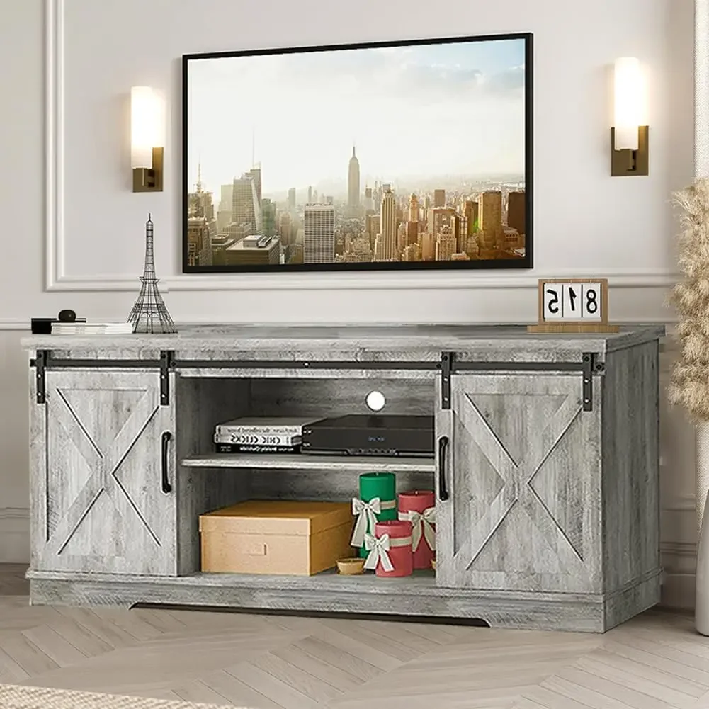 NEW TV Stand Farmhouse Entertainment Center for 65 Inch TV & Media Furniture, Rustic TV Stands with Storage and Barn Doors