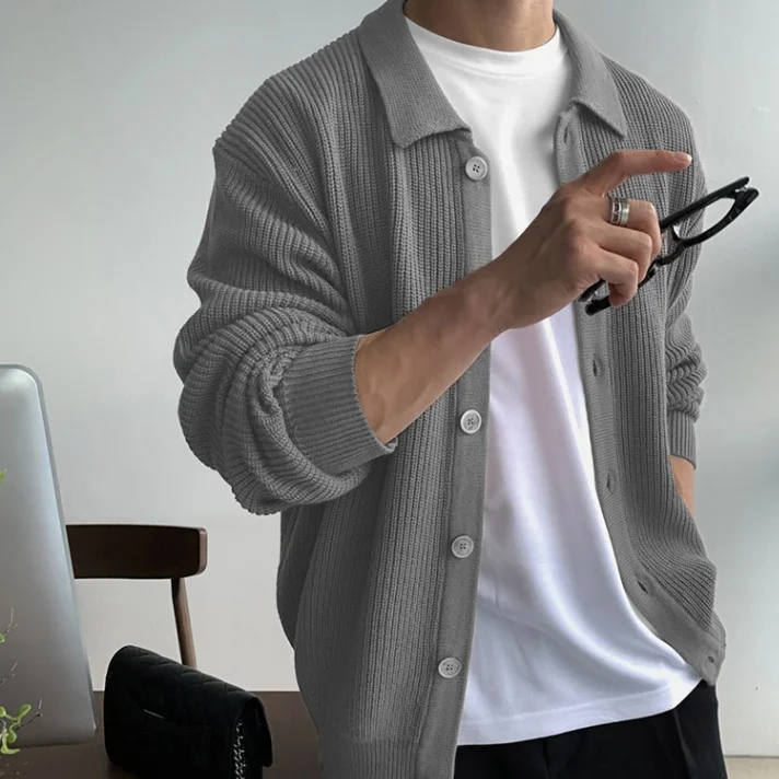 

Korean Streetwear Men's Baggy Thick Knitted Zip-Up Sweater Cardigan Coat: Fall Winter Casual Top