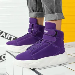 Tênis de plataforma antiderrapante masculino, sapato de rua, antiderrapante, leve, roxo, top alto, gancho e laço, design de moda