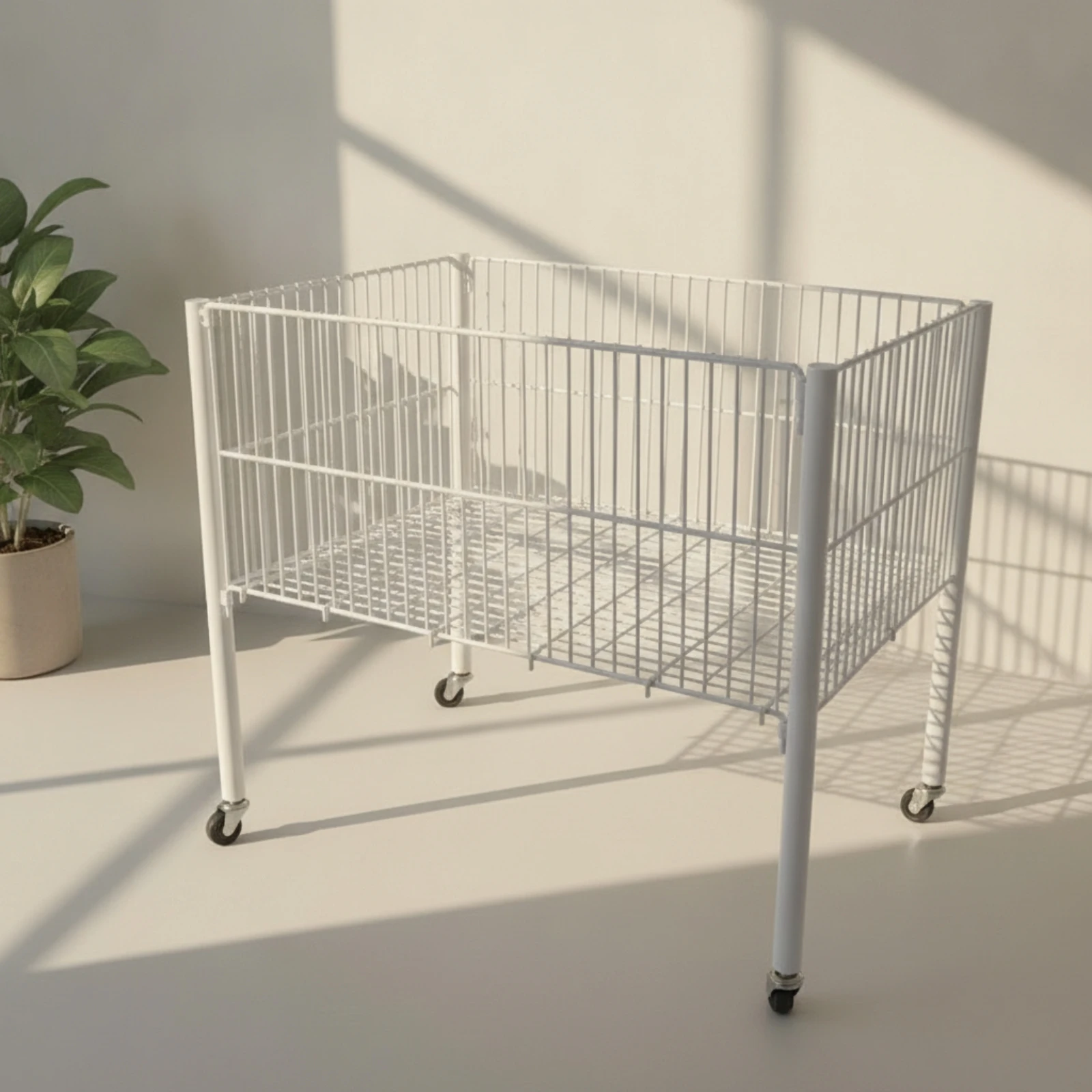Wire Storage Basket with Wheels Open-Front Rolling Wire Basket Cart Metal Rolling Utility Cart Spacious High-Capacity