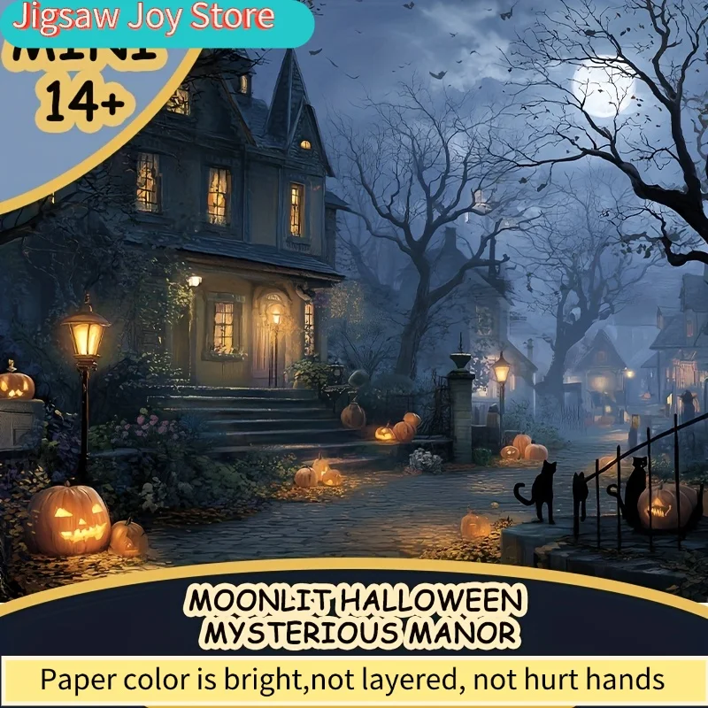 1 Caixa (500 peças) Quebra-Cabeças para Adultos Mansão Misteriosa de Halloween à Luz da Lua Aplicável para Jogos de Festa e Atividades - Cores Misturadas Assustadoras