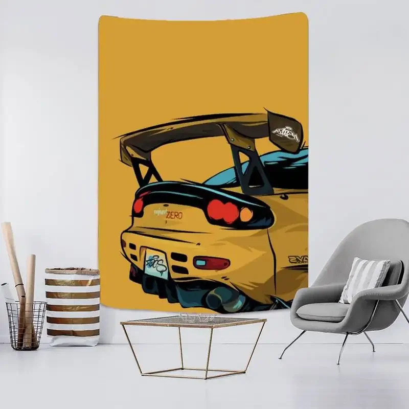 Drift Game Racer Sport Tapestry Cyberpunk Hippie Car Tapestry Wall Hanging Kids Boys Art Room Home Decor Tapestries Bedroom