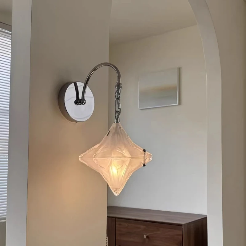 

Glass Star Wall Lamp French Luxury Style Wall Light Living Room Bedroom Bedside Lighting Lamps Home Decor Items Tricolor Lights