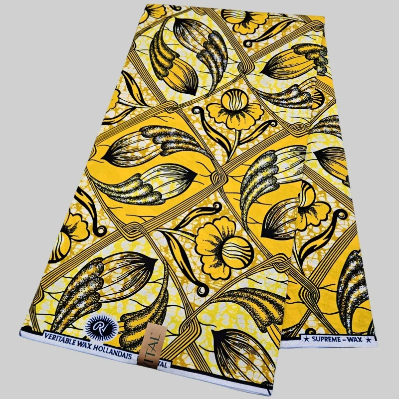 

Сине-золотистая хлопковая африканская восковая ткань для шитья, летнее осеннее платье, одежда, подушки, диванная скатерть, длина 6 ярдов, 24 ярда, R2987