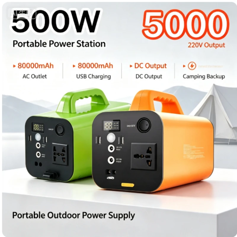 500W 220V 80000mAh Portable Power Station Generator Lifepo4 Battery Outdoor Camping Charger Emergency Power Bank AC DC Output