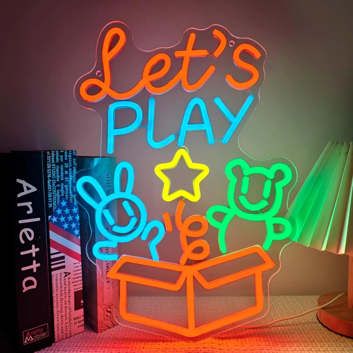 

Toy Box Neon Sign USB Dimmable LED Light with Bunny Bear Design for Kids Room Game Room Nursery Dorm Wall Decor Gift Night Light