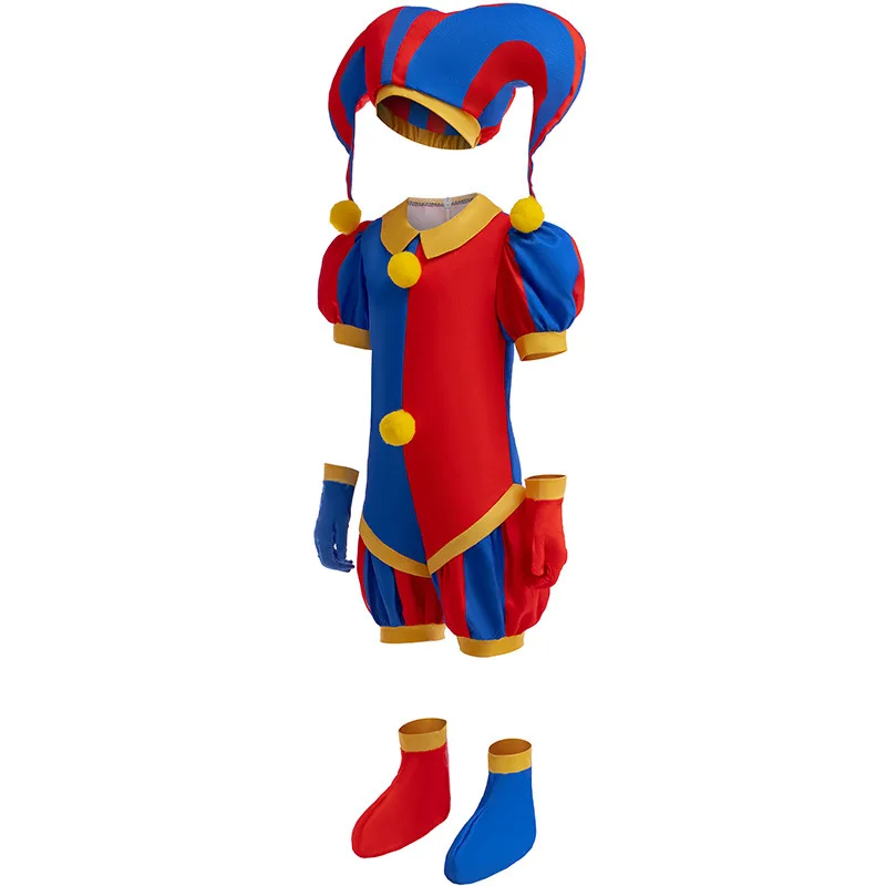 2025 Amazing Digital Circus Halloween Girls Pomni Dress Up Summer Festival Dress Up Red Blue Clown Girl Halloween Cosplay Outfit